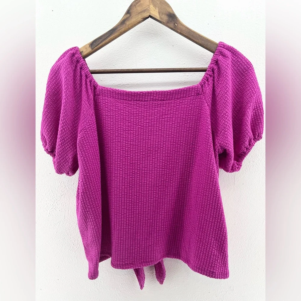 NWT M LOFT Seersucker Women's Hot Pink Tie-Front Top